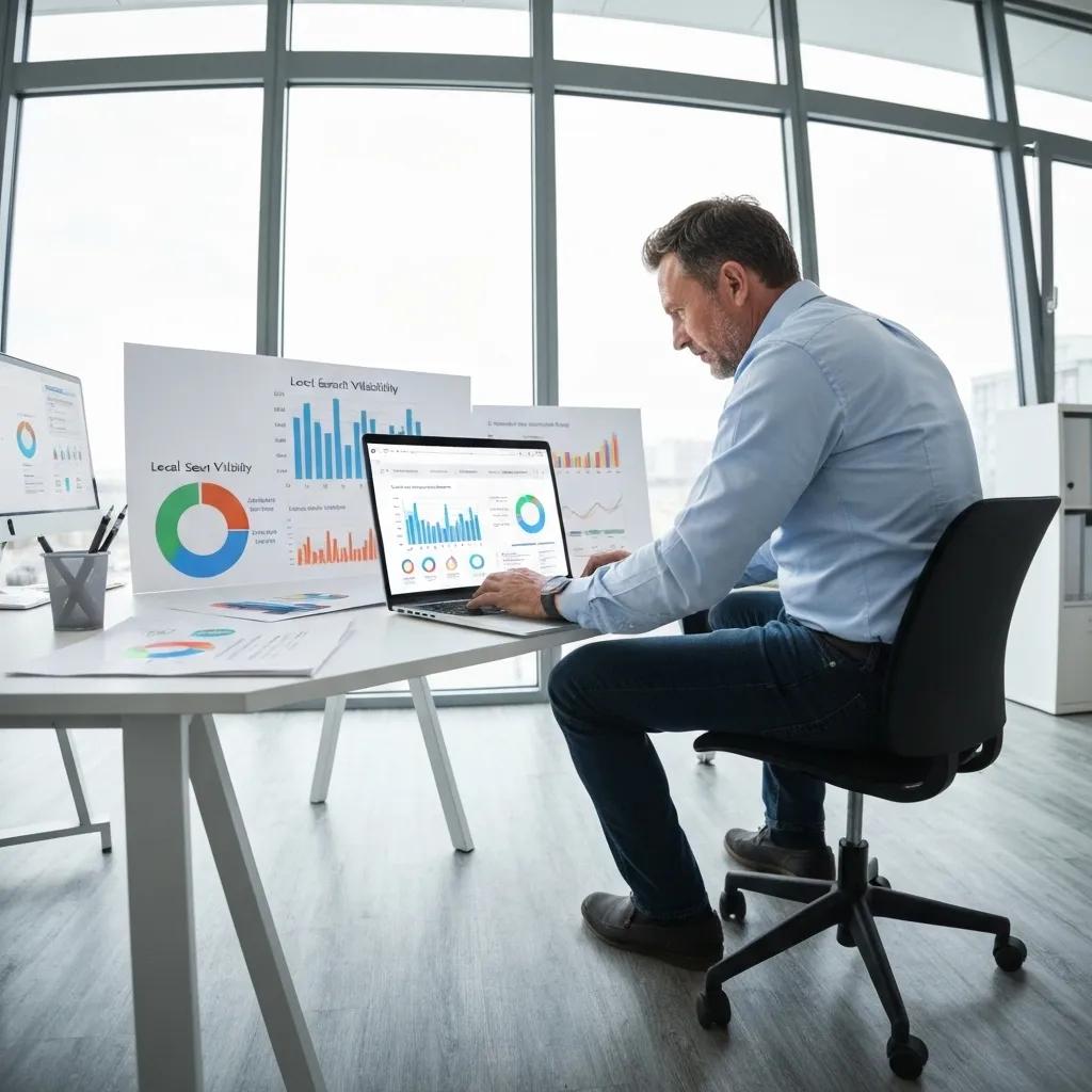 Digital marketing professional analyzing local SEO metrics to boost business visibility